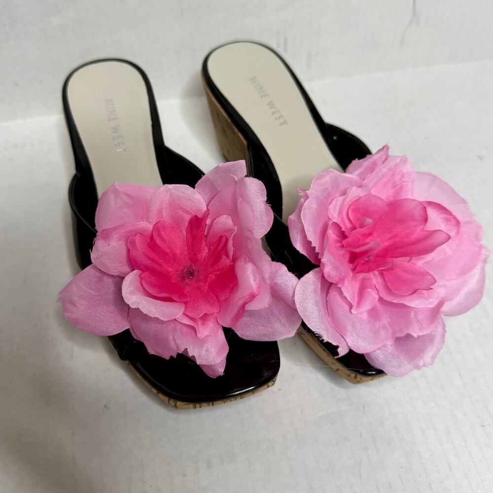 Nine West Open Toe Pink & Black Y2K Fairycore Whimsygoth Wedges Size 6